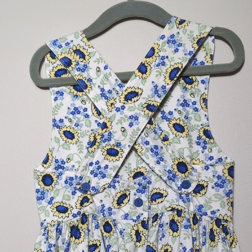 Vtg 90s OshKosh Girls 4T Blue Yellow Sunflower Cotton‎ Dress Jumper HTF! RARE!